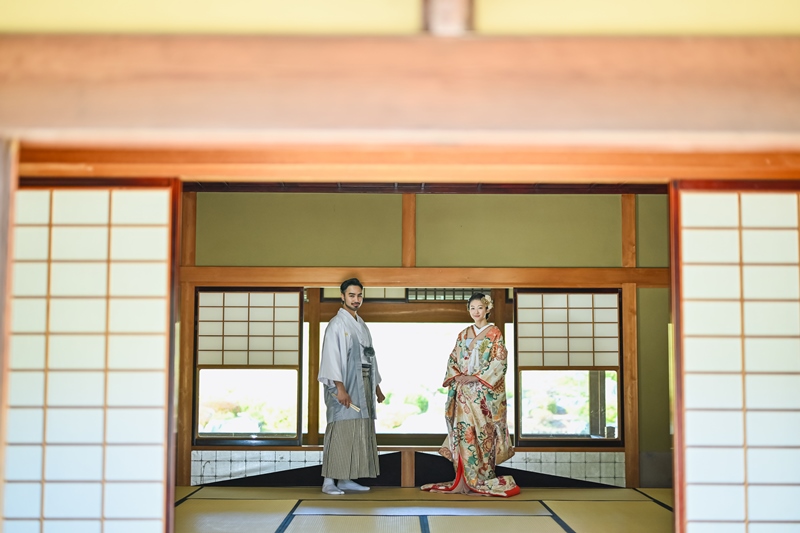 大仙公園の和室で撮った結婚写真