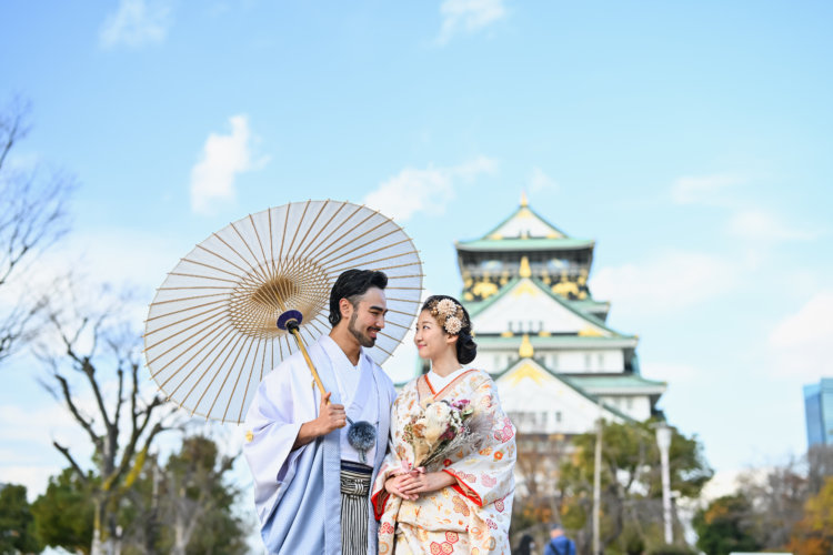 大阪城に合う和傘との撮影