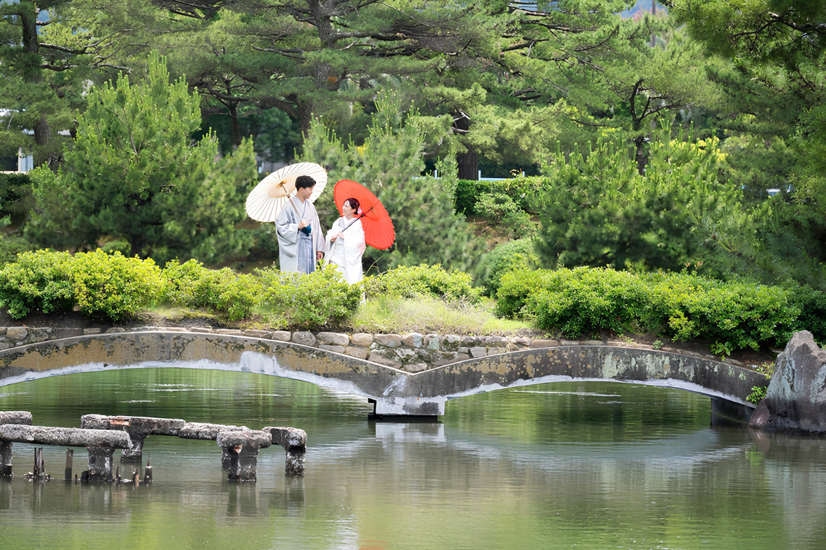 温山荘園の庭園全景